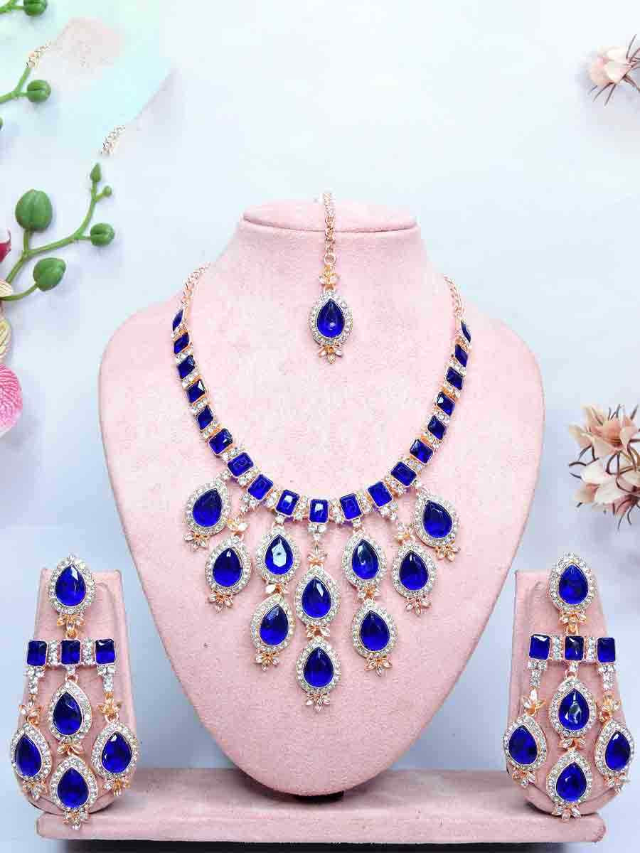 Royal Blue Alloy Metal Festival Wear Kundan Necklace
