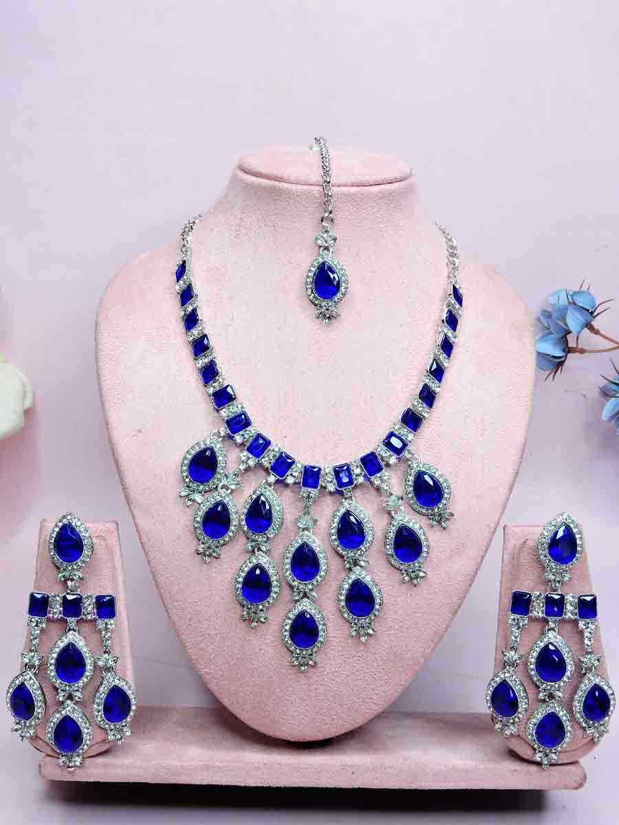 Royal Blue Alloy Metal Festival Wear Kundan Necklace