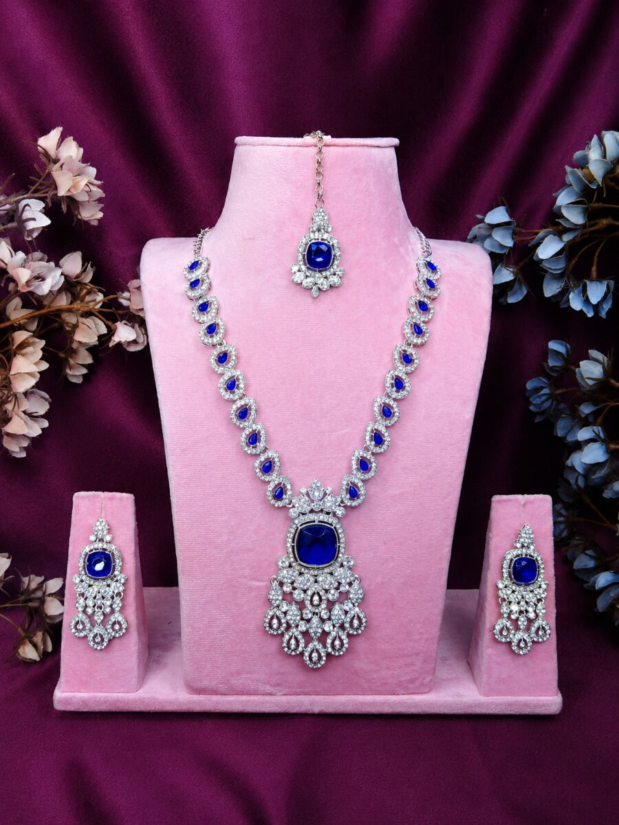 Royal Blue Alloy Metal Gemstone Festival Party Wedding Necklace