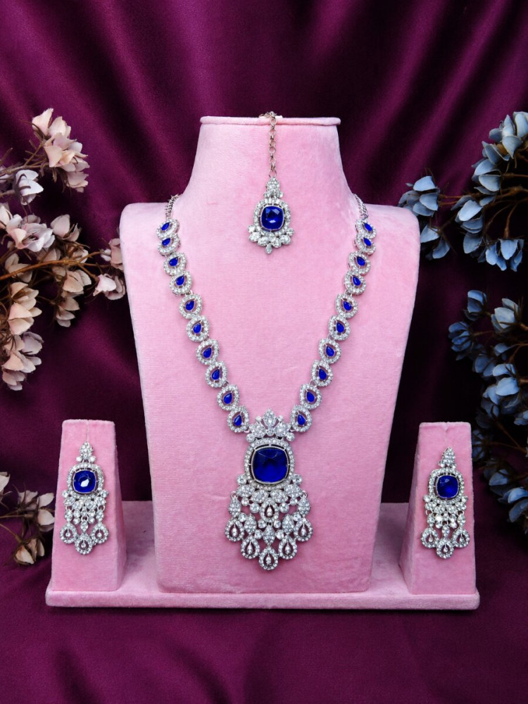 Image of Royal Blue Alloy Metal Gemstone Festival Party Wedding Necklace