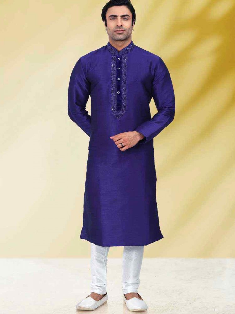 Royal Blue Art Banarasi Silk Woven Festival Mehendi Kurta