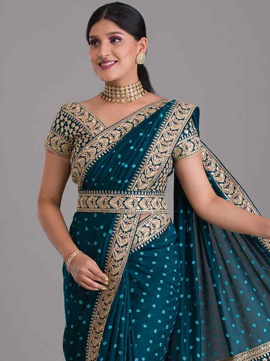 Royal Blue Art Silk Embroidered Wedding Party Heavy Border Saree