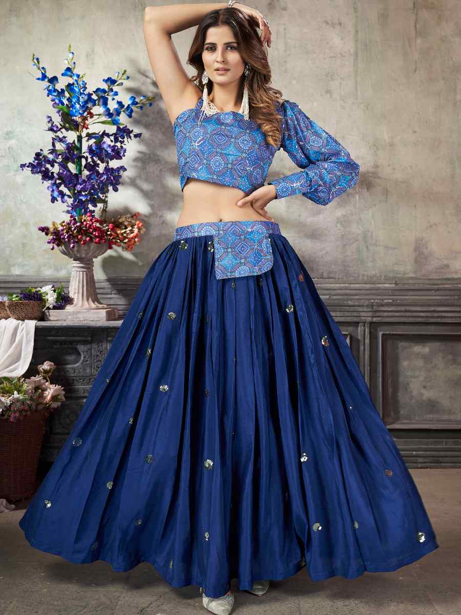 Royal Blue Art Silk Embroidery Festival Wedding Circular Ready Lehenga Choli
