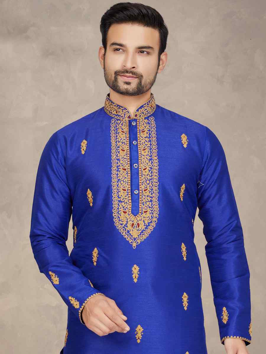 Royal Blue Art Silk Woven Festival Mehendi Kurta
