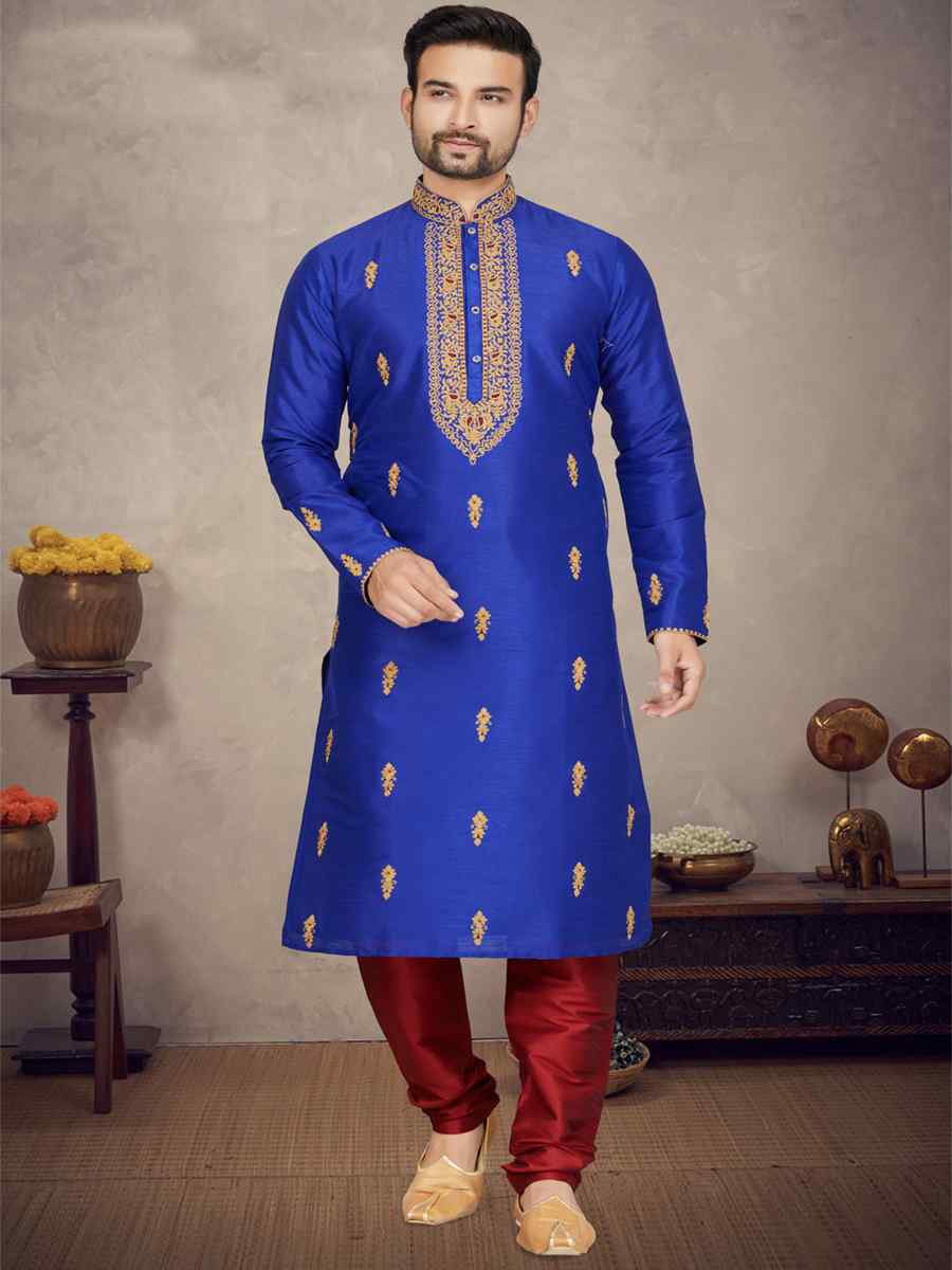 Royal Blue Art Silk Woven Festival Mehendi Kurta