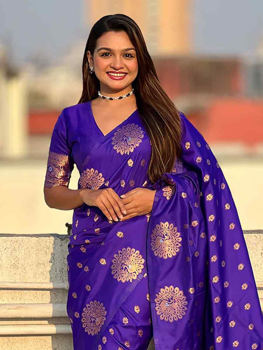 Royal Blue Banarasi Silk Handwoven Festival Wedding Fancy Heavy Border Saree