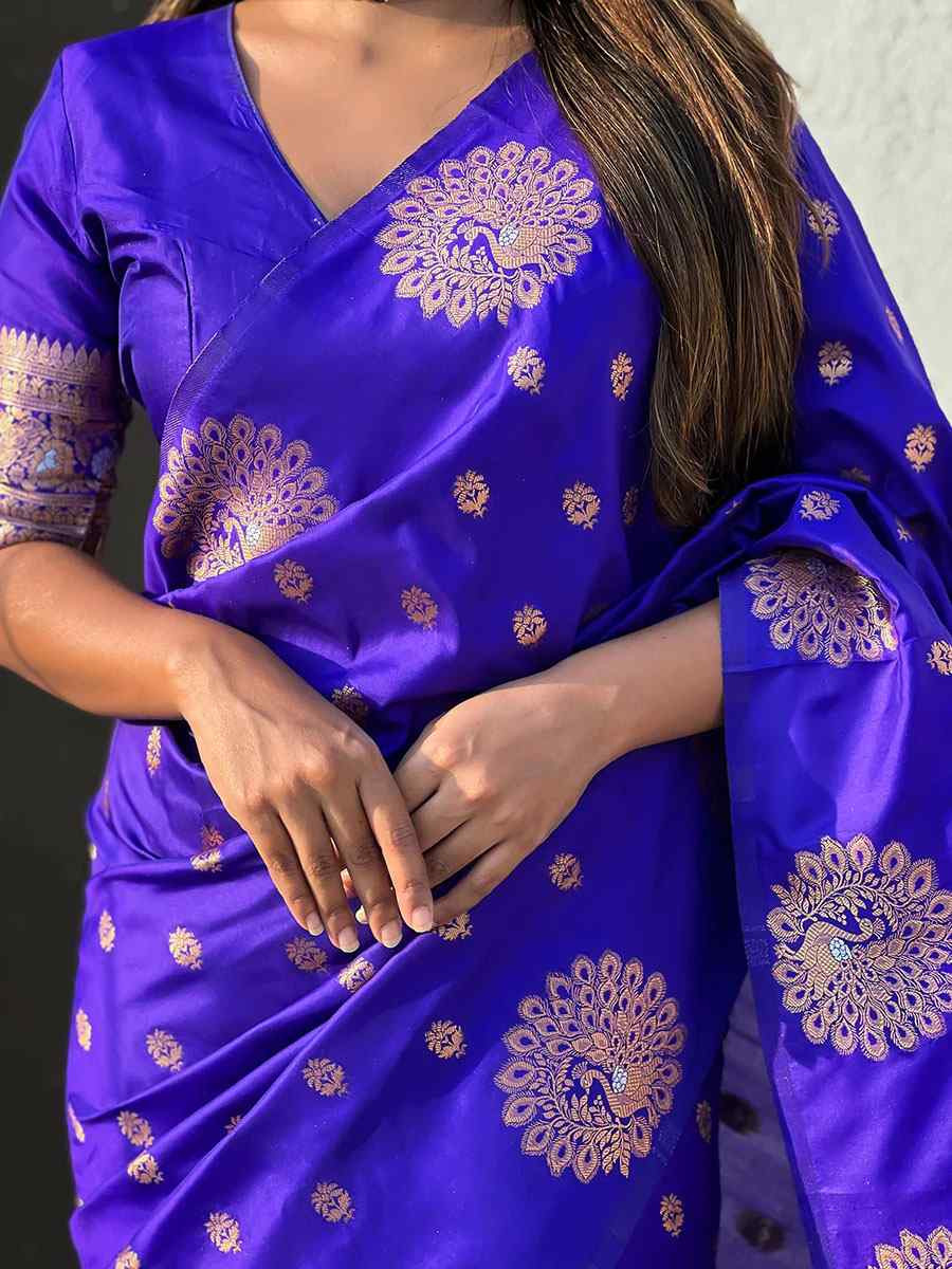 Royal Blue Banarasi Silk Handwoven Festival Wedding Fancy Heavy Border Saree