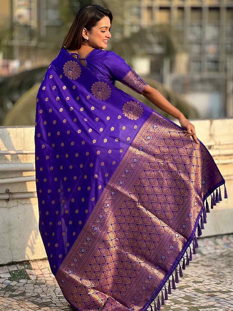 Royal Blue Banarasi Silk Handwoven Festival Wedding Fancy Heavy Border Saree