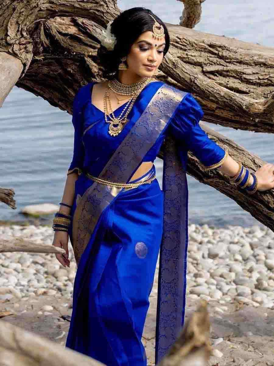Royal Blue Banarasi Silk Handwoven Party Festival Wedding Traditional Fancy Classic Style Sarees