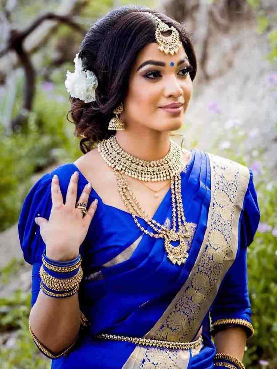 Royal Blue Banarasi Silk Handwoven Party Festival Wedding Traditional Fancy Classic Style Sarees