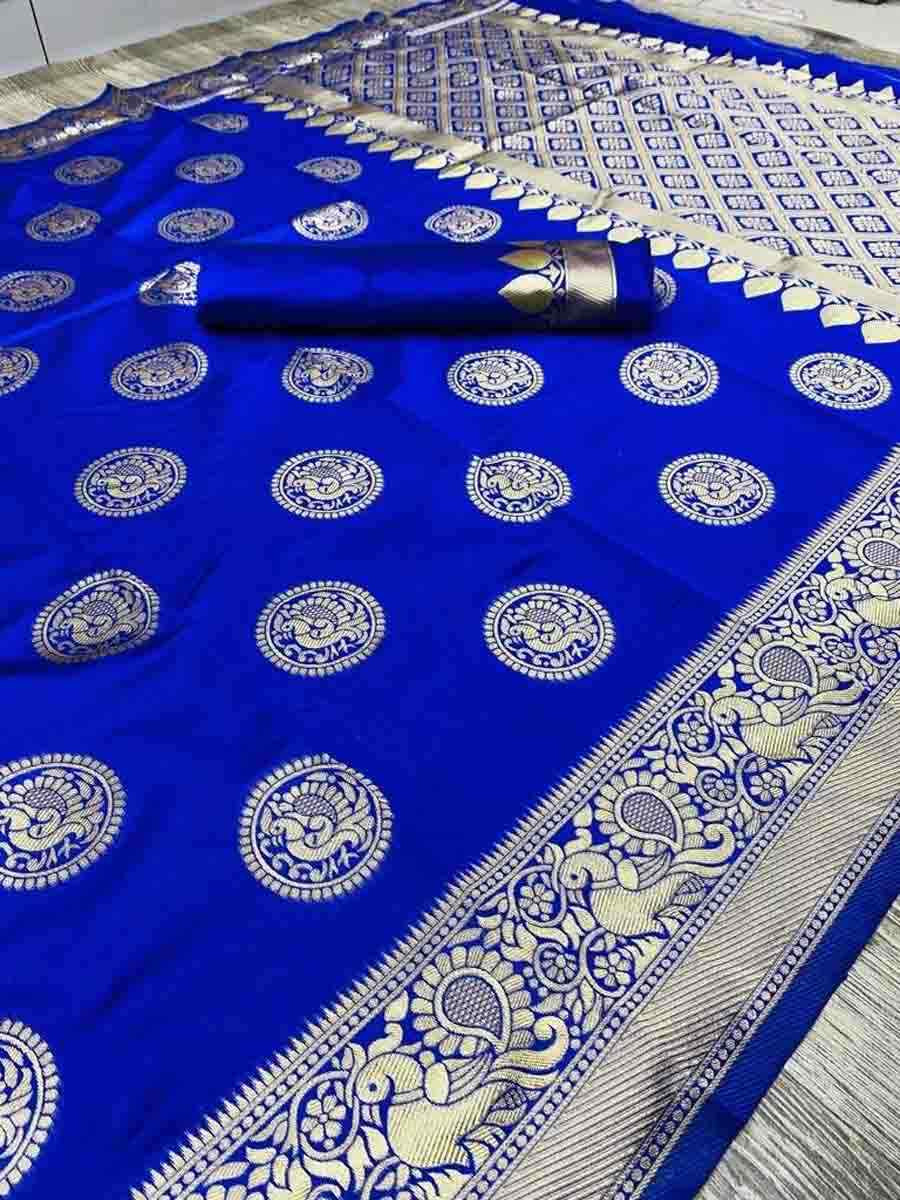 Royal Blue Banarasi Silk Handwoven Party Festival Wedding Traditional Fancy Classic Style Sarees