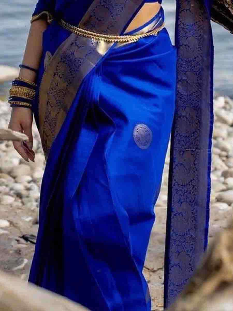 Royal Blue Banarasi Silk Handwoven Party Festival Wedding Traditional Fancy Classic Style Sarees