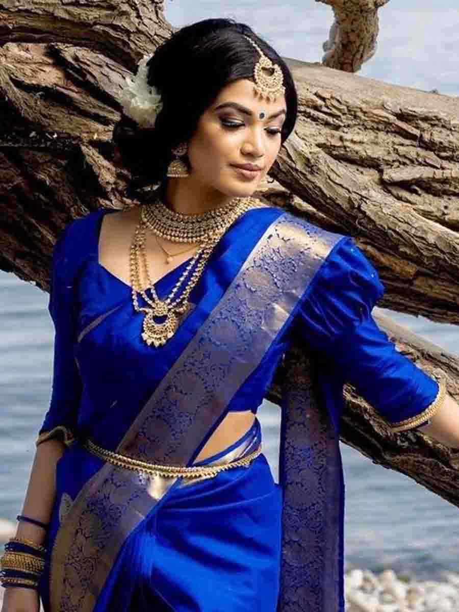 Royal Blue Banarasi Silk Handwoven Party Festival Wedding Traditional Fancy Classic Style Sarees