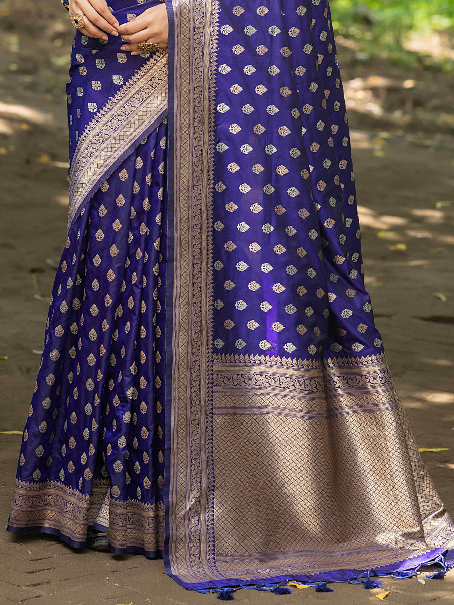 Royal Blue Banarasi Silk Handwoven Wedding Festival Heavy Border Saree