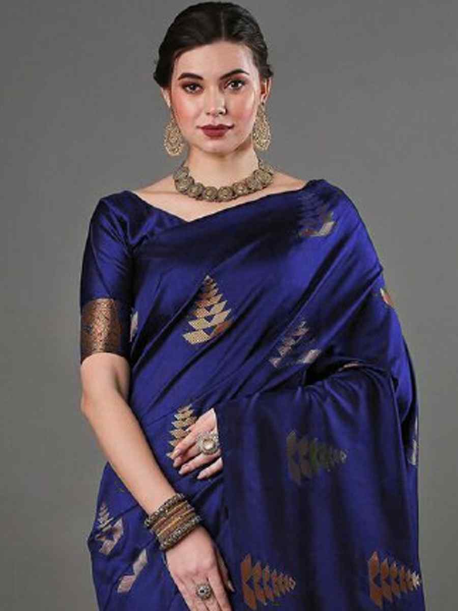 Royal Blue Banarasi Soft Silk Handwoven Casual Festival Classic Style Saree