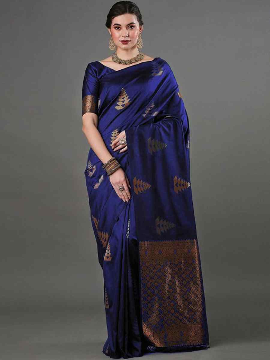 Royal Blue Banarasi Soft Silk Handwoven Casual Festival Classic Style Saree