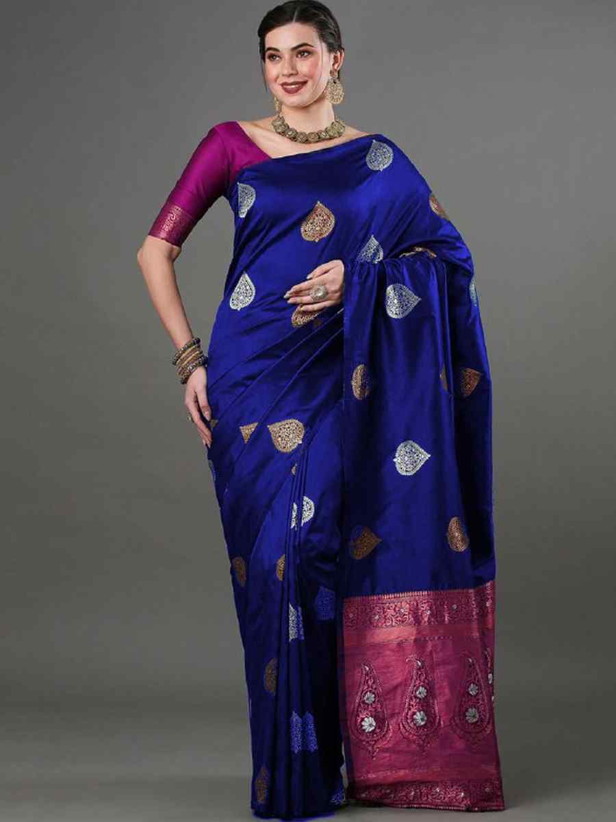 Royal Blue Banarasi Soft Silk Handwoven Casual Festival Classic Style Saree