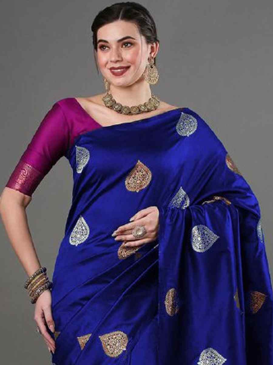Royal Blue Banarasi Soft Silk Handwoven Casual Festival Classic Style Saree