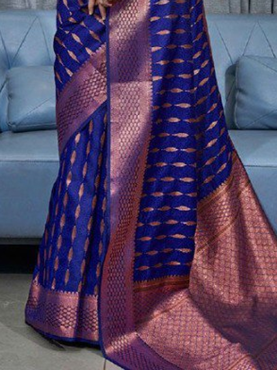 Royal Blue Banarasi Soft Silk Handwoven Wedding Festival Heavy Border Saree