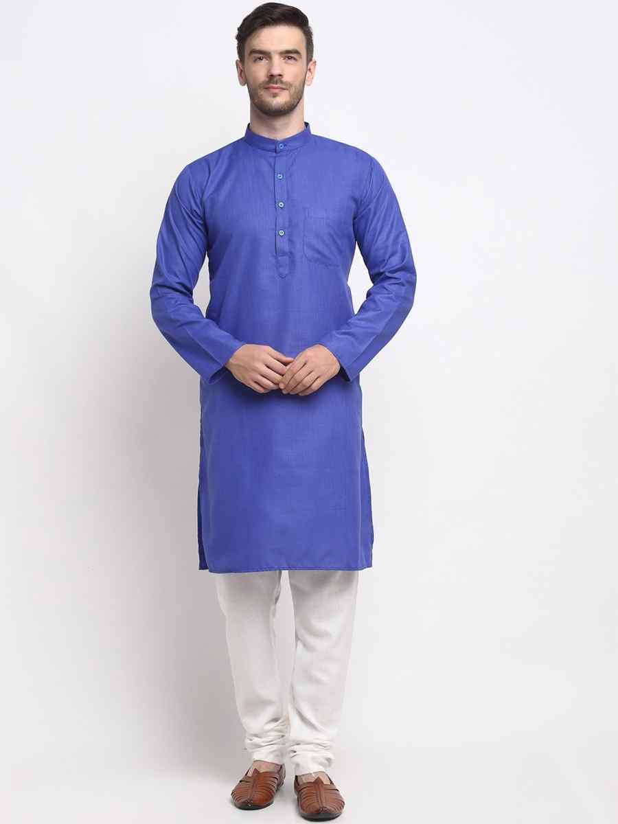 Royal Blue Cotton Blend Plain Festival Casual Kurta