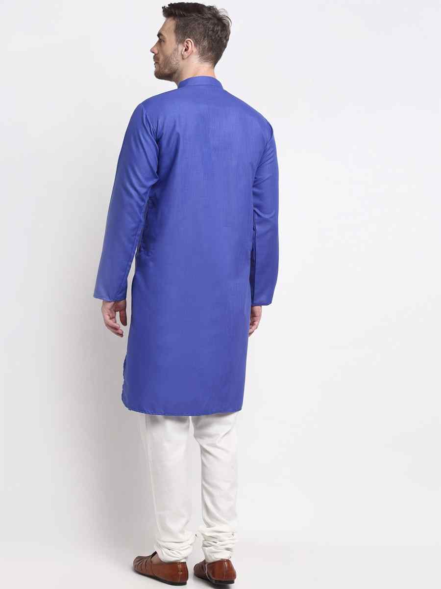 Royal Blue Cotton Blend Plain Festival Casual Kurta