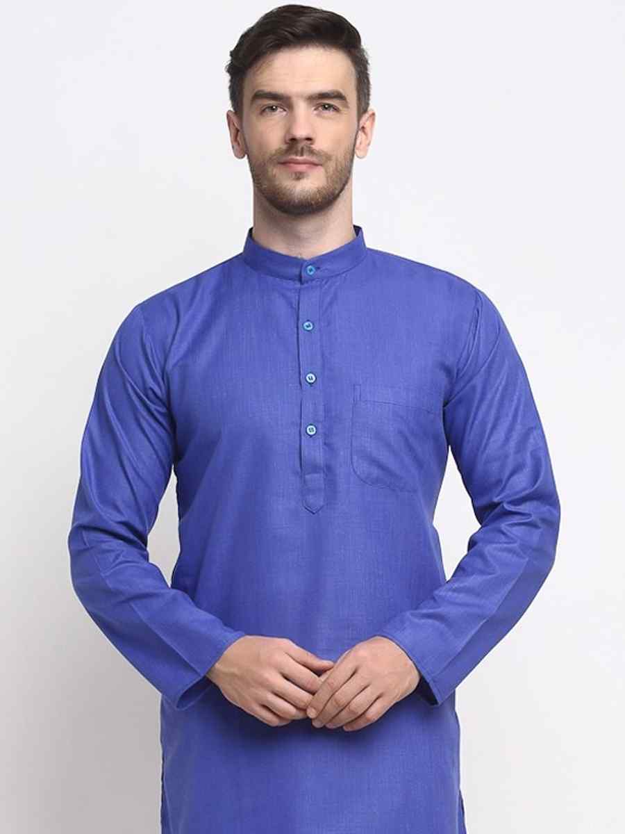 Royal Blue Cotton Blend Plain Festival Casual Kurta