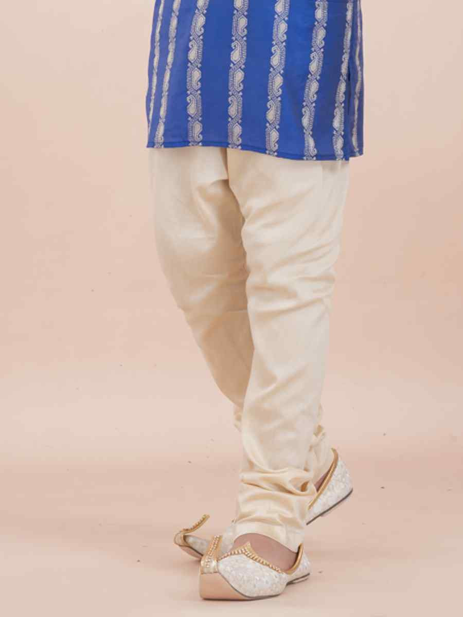 Royal Blue Cotton Self Jacquard Embroidered Festival Traditional Kurta Pyjama Boys Wear