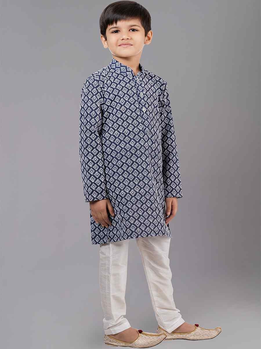 Royal Blue Cotton Silk Embroidered Festival Traditional Kurta Pyjama Boys Wear