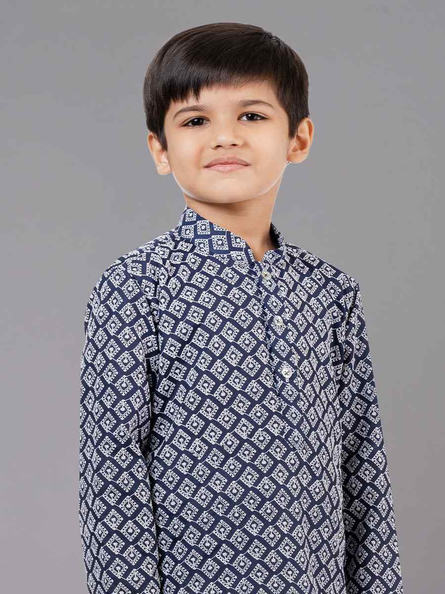 Royal Blue Cotton Silk Embroidered Festival Traditional Kurta Pyjama Boys Wear