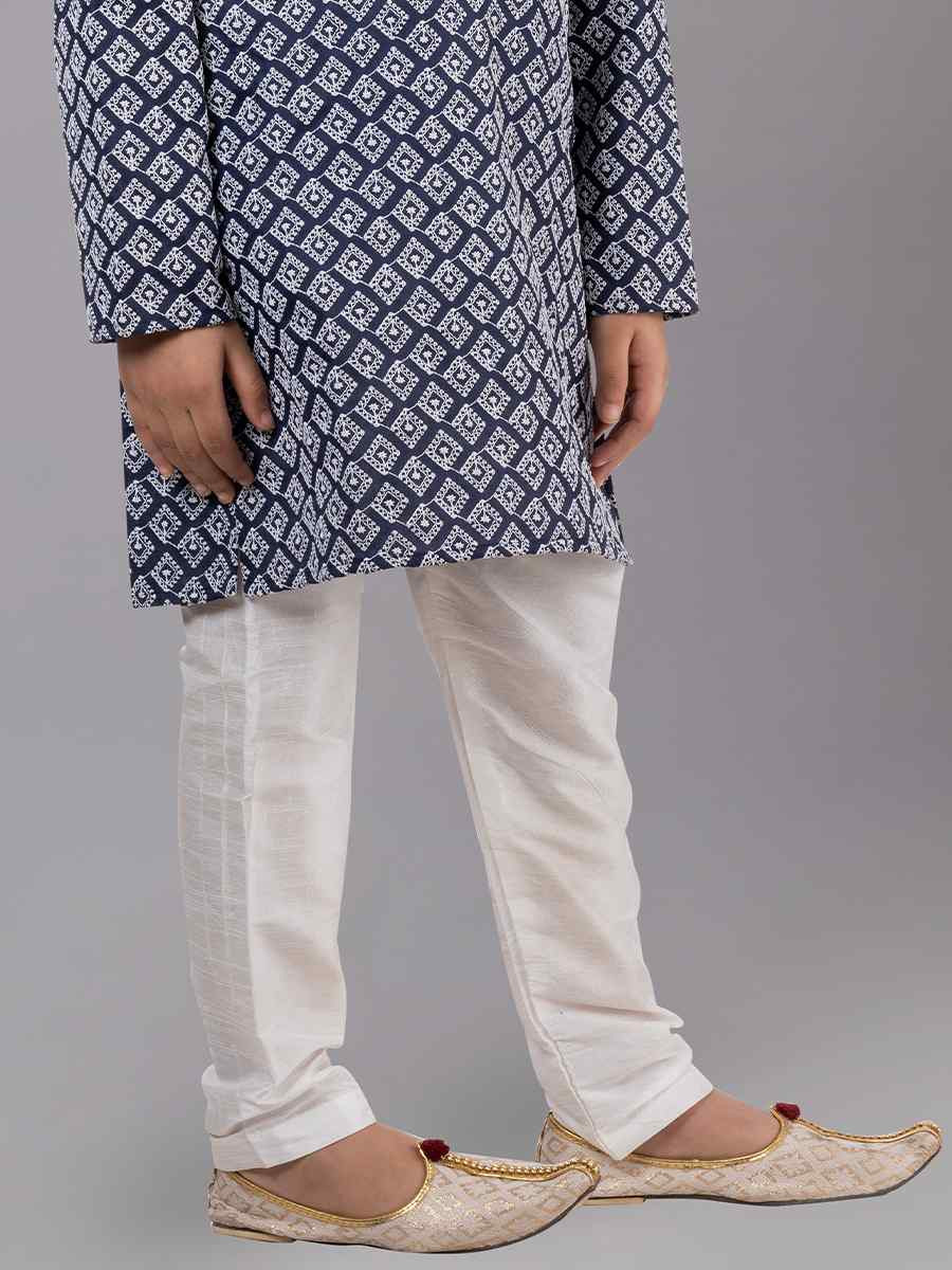 Royal Blue Cotton Silk Embroidered Festival Traditional Kurta Pyjama Boys Wear