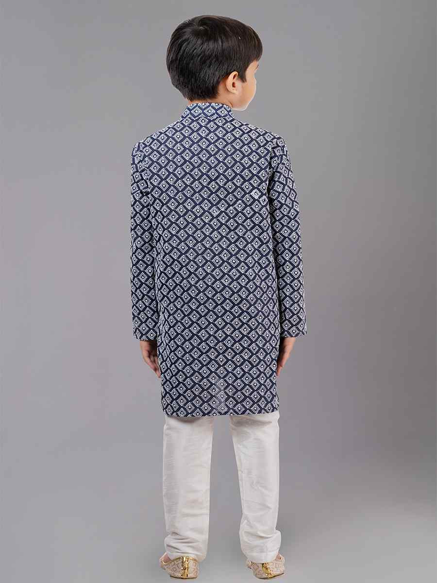 Royal Blue Cotton Silk Embroidered Festival Traditional Kurta Pyjama Boys Wear
