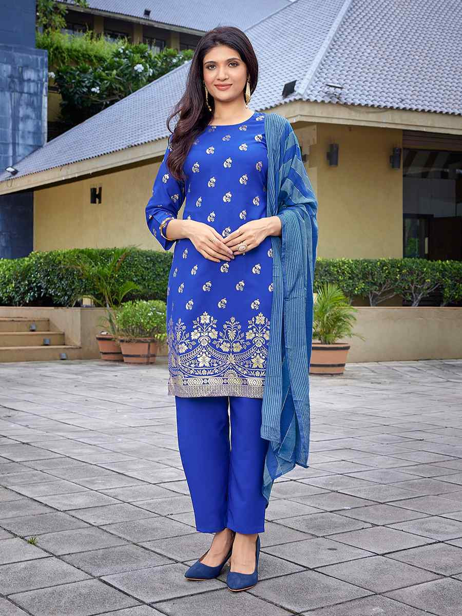 Royal Blue Crepe Embroidered Party Wedding Ready Pant Salwar Kameez