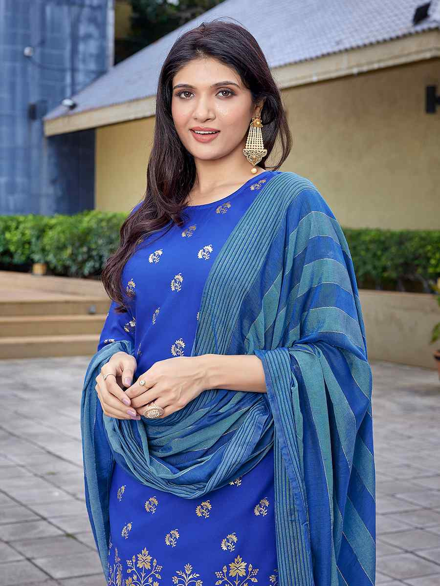Royal Blue Crepe Embroidered Party Wedding Ready Pant Salwar Kameez
