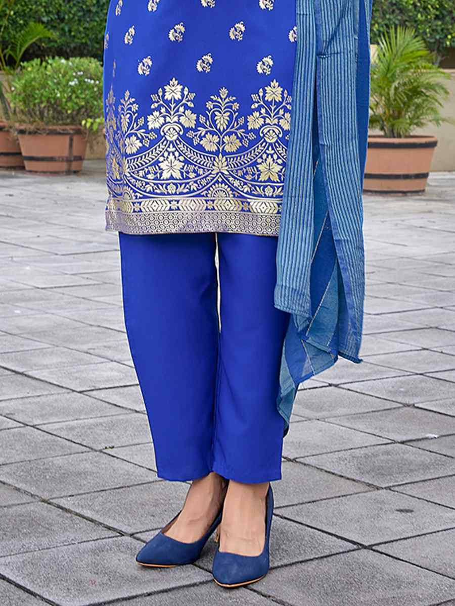 Royal Blue Crepe Embroidered Party Wedding Ready Pant Salwar Kameez