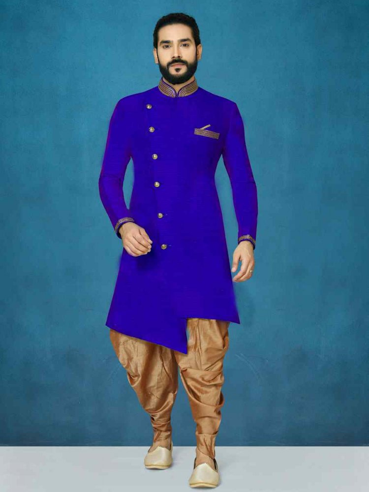 Royal Blue Dhupion Art Silk Woven Festival Wedding Sherwani