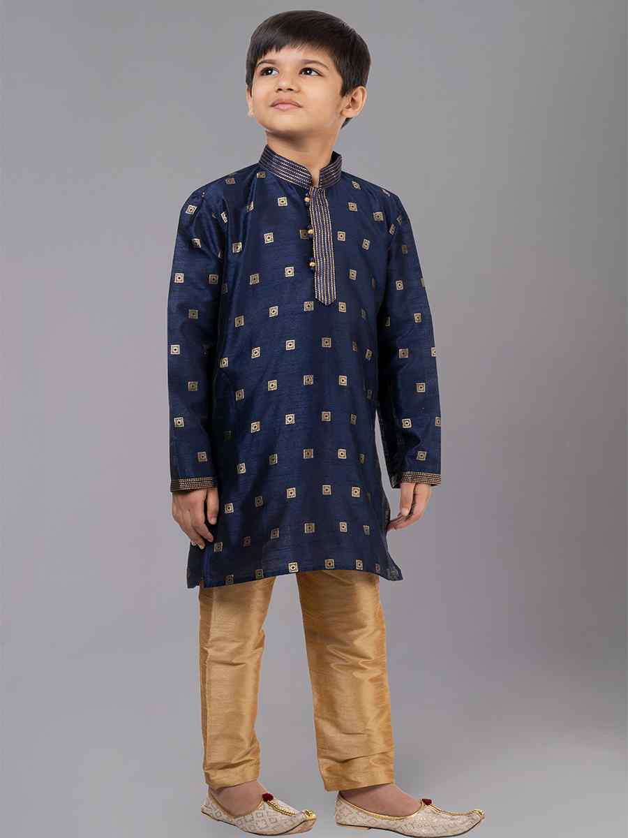 Royal Blue Dhupion Silk With Jacquard Embroidered Festival Traditional Kurta Pyjama Boys Wear