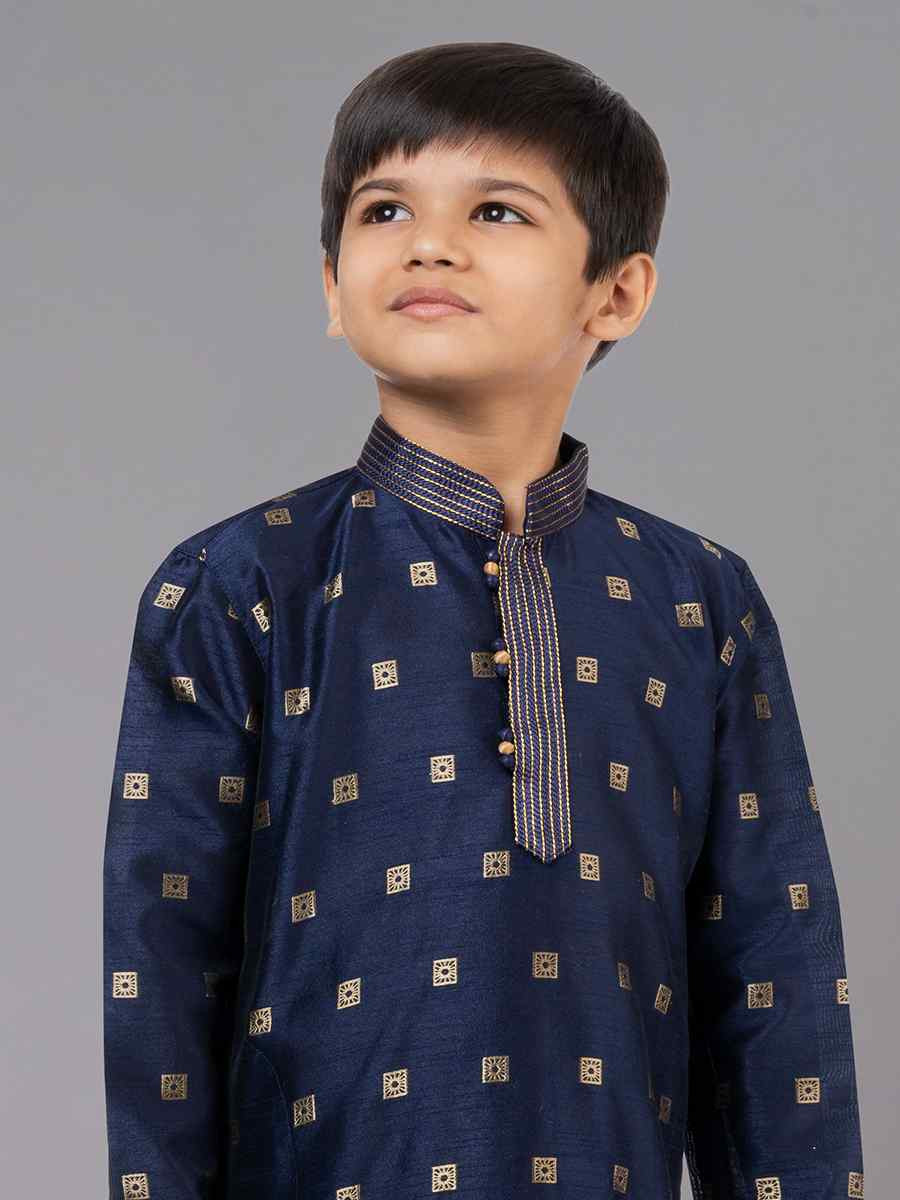 Royal Blue Dhupion Silk With Jacquard Embroidered Festival Traditional Kurta Pyjama Boys Wear