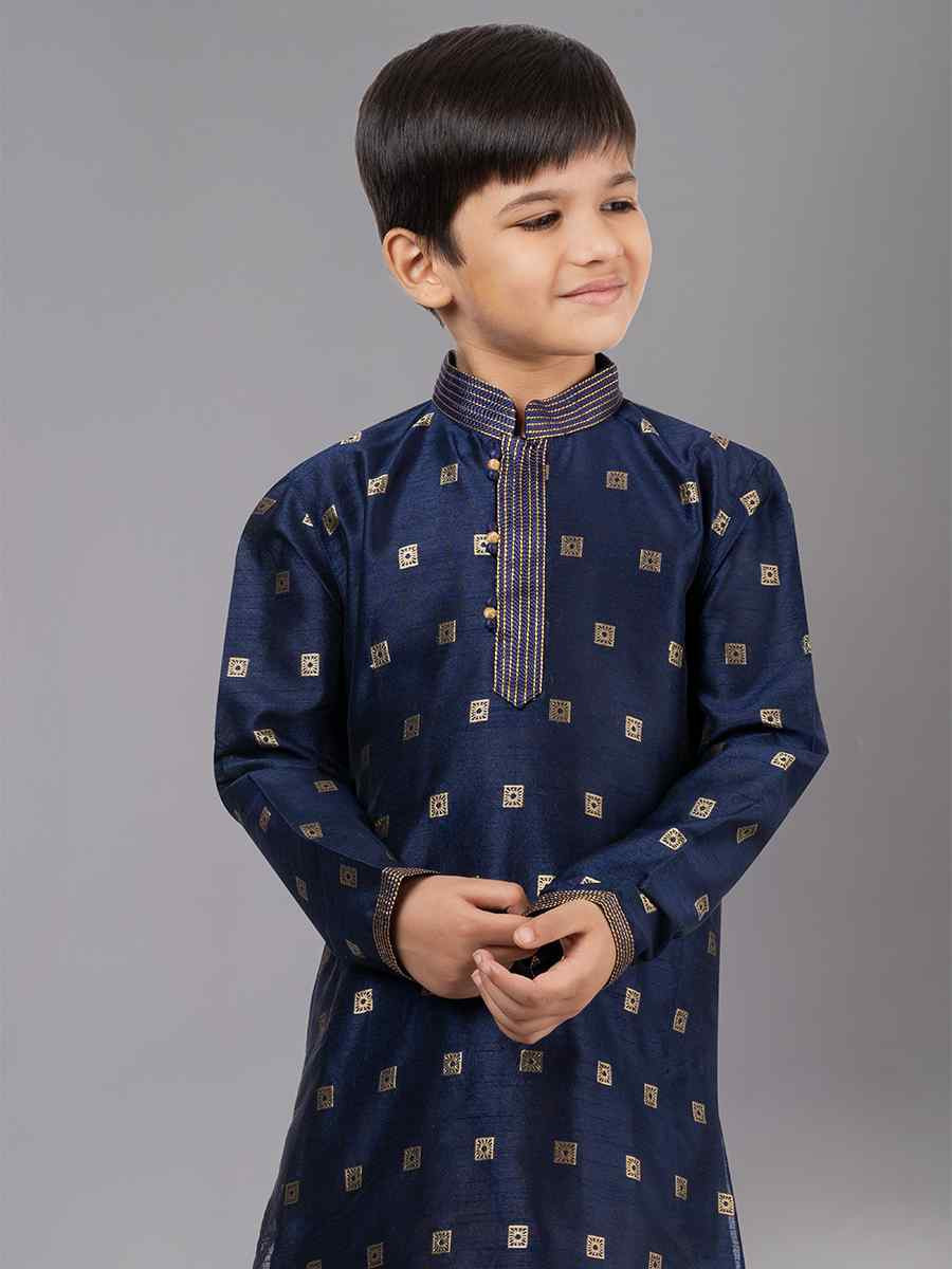 Royal Blue Dhupion Silk With Jacquard Embroidered Festival Traditional Kurta Pyjama Boys Wear