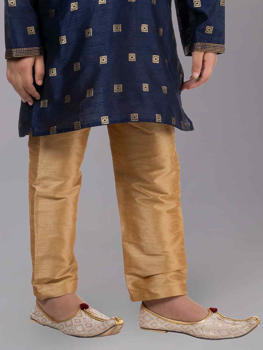 Royal Blue Dhupion Silk With Jacquard Embroidered Festival Traditional Kurta Pyjama Boys Wear