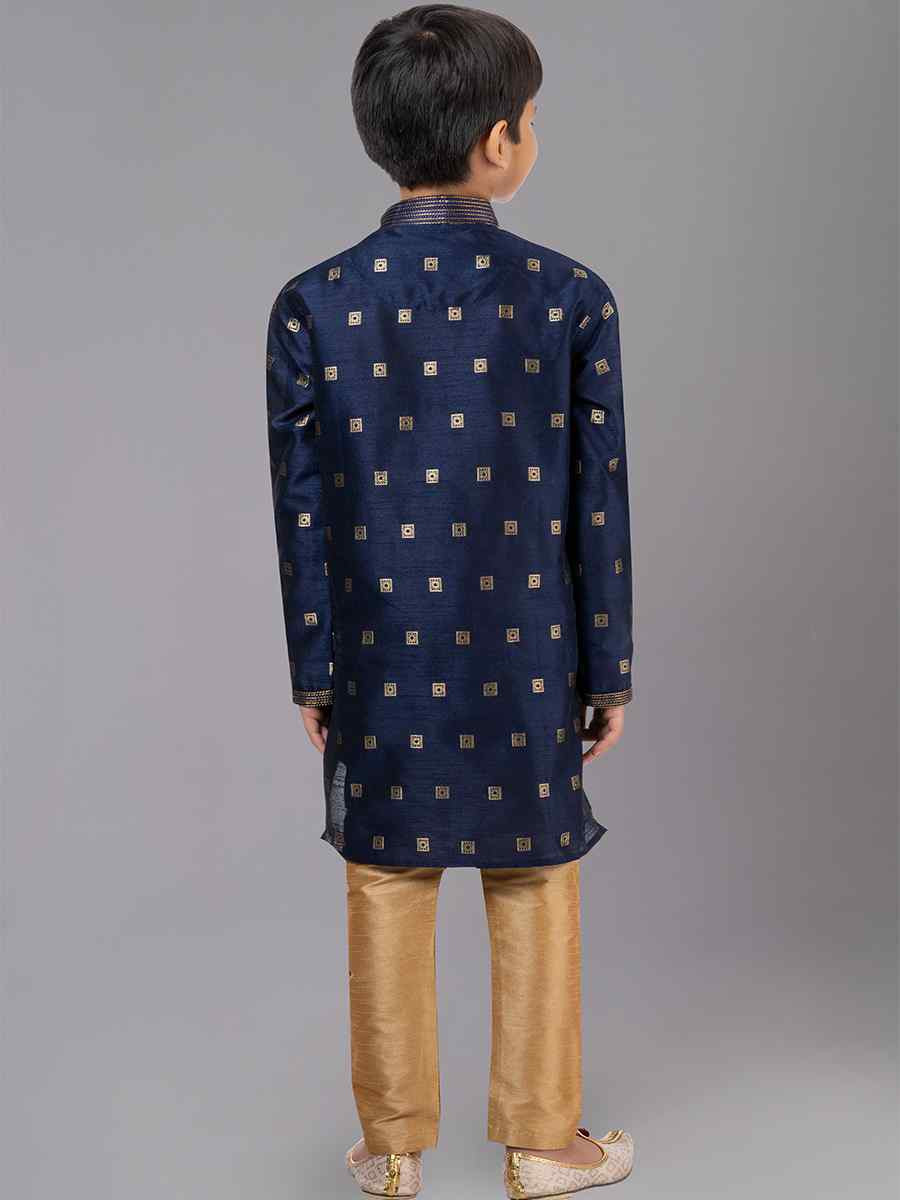 Royal Blue Dhupion Silk With Jacquard Embroidered Festival Traditional Kurta Pyjama Boys Wear