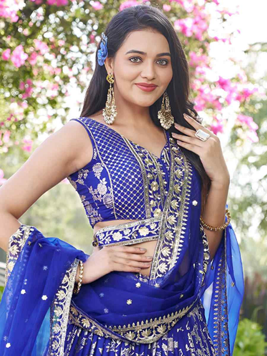 Royal Blue Dola Silk Jacquard Embroidered Reception Wedding Bridal Lehenga Choli