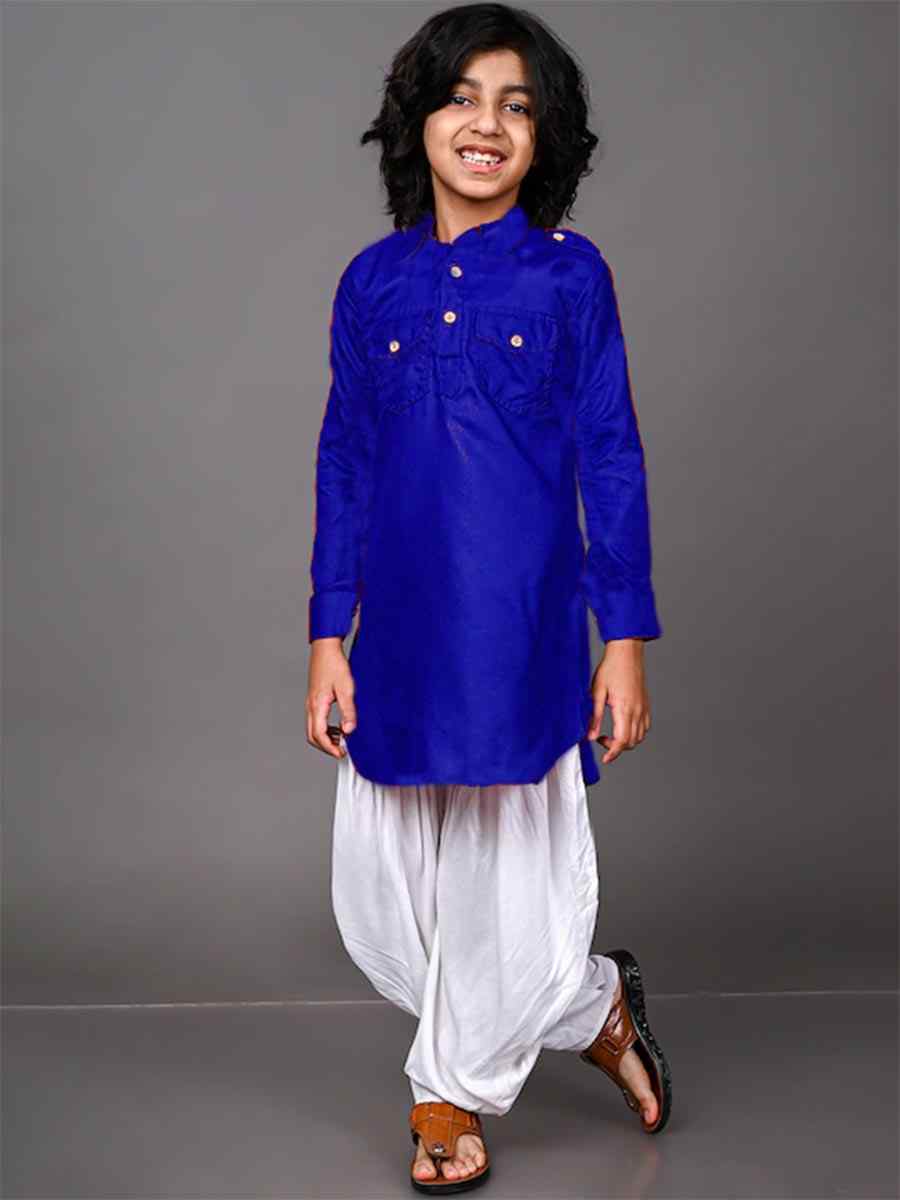 Royal Blue Dupion Silk Brocade Festival Traditional Kurta Dhoti Boys Wear