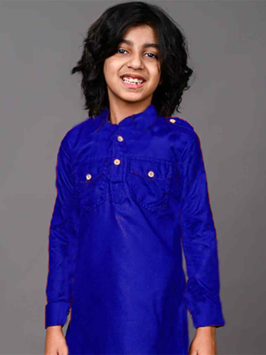 Royal Blue Dupion Silk Brocade Festival Traditional Kurta Dhoti Boys Wear