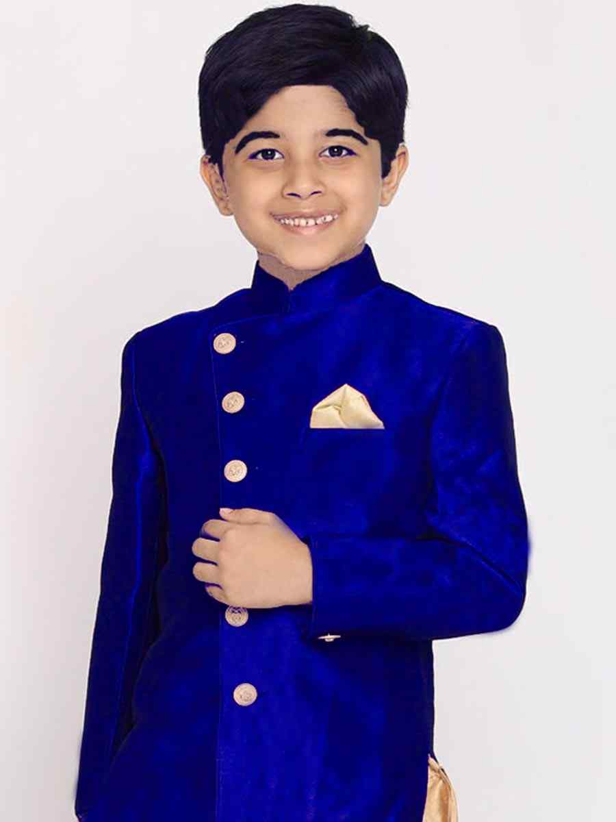 Royal Blue Dupion Silk Brocade Festival Traditional Kurta Dhoti Boys Wear