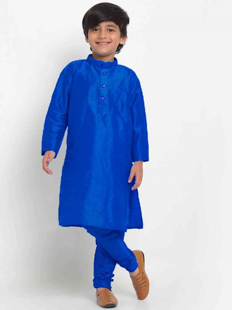Royal Blue Dupion Silk Brocade Festival Traditional Kurta Pyjama Boys Wear