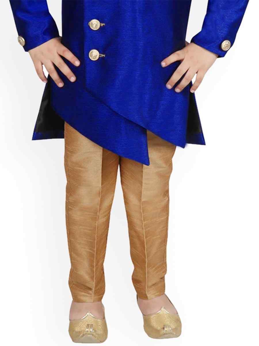 Royal Blue Dupion Silk Brocade Festival Traditional Kurta Pyjama Boys Wear
