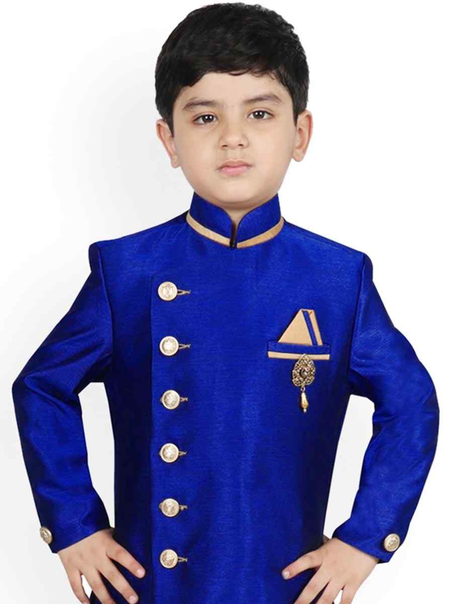 Royal Blue Dupion Silk Brocade Festival Traditional Kurta Pyjama Boys Wear