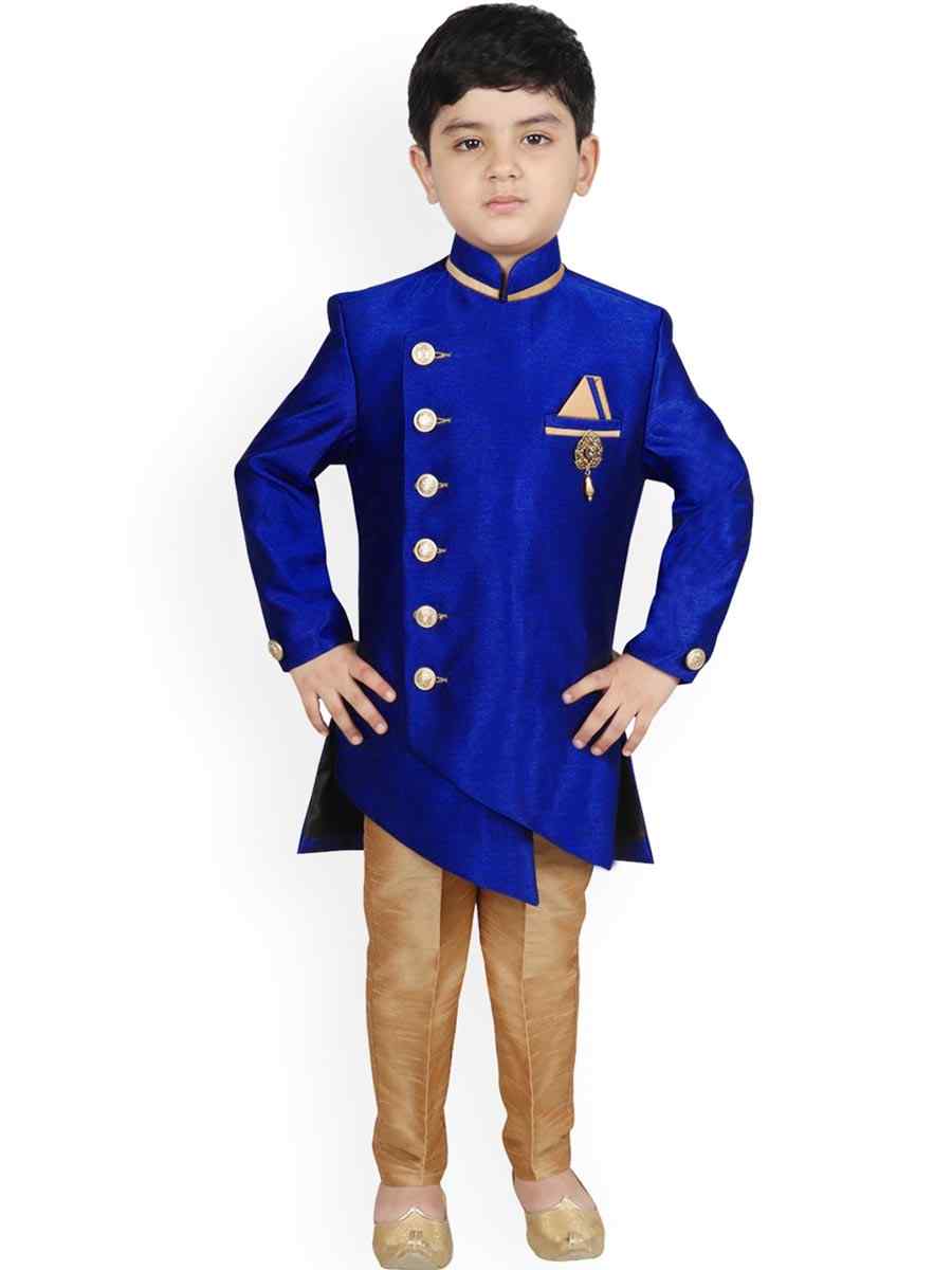 Royal Blue Dupion Silk Brocade Festival Traditional Kurta Pyjama Boys Wear
