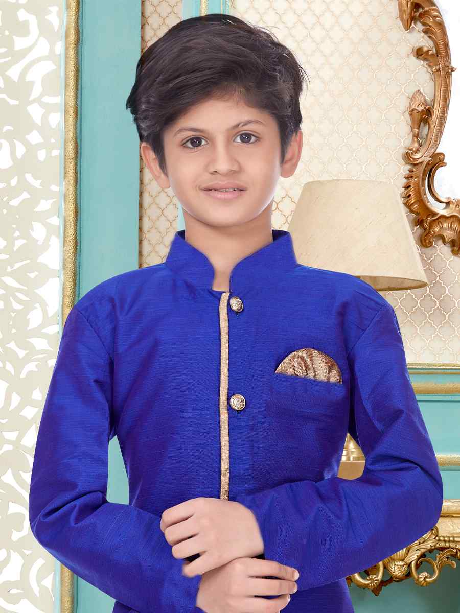 Royal Blue Dupion Silk Zardosi Festival Wedding Kurta Pyjama Boys Wear