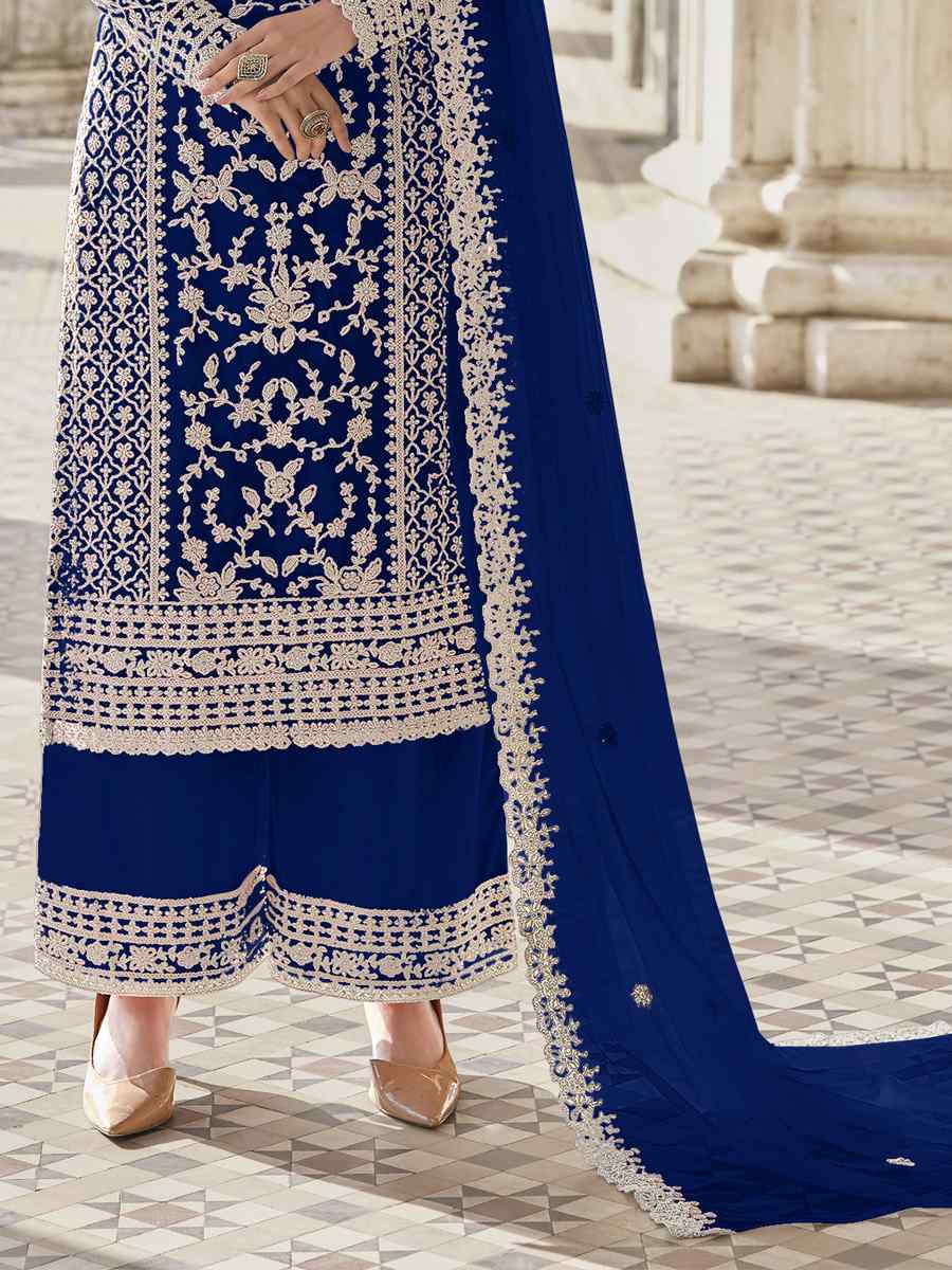 Royal Blue Heavy Butterfly Net Embroidered Festival Wedding Palazzo Pant Salwar Kameez